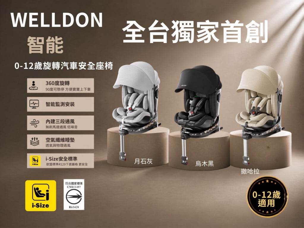 告別悶熱！WELLDON【全台首創空氣纖維】智能 0-12 歲i-Size汽座